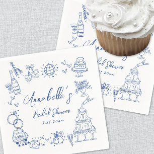 Hand Drawn Blue Whimsical Bridal Shower Napkin