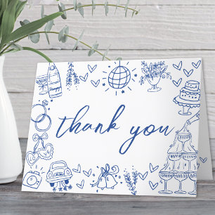 Hand Drawn Blue Whimsical Bridal Shower Thank You Card