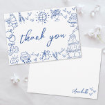 Hand Drawn Blue Whimsical Thank You Card<br><div class="desc">European Inspired Blue and White Hand-Drawn Whimsical Wedding Thank You Card. This playful and heartfelt thank you card features a charming design inspired by European sketches, perfect for bridal showers or weddings. The front simply displays "Thank You" in a handwritten-style font with delicate blue accents. On the back, the bride’s...</div>