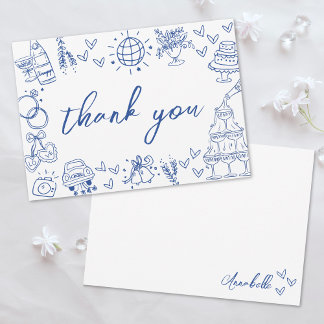 Hand Drawn Blue Whimsical Thank You Card