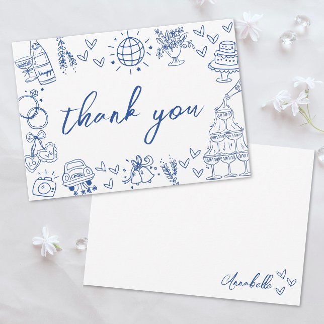 Hand Drawn Blue Whimsical Thank You Card (Hand Drawn Blue Whimsical Thank You Card)