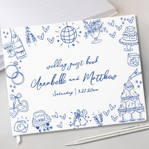 Hand Drawn Blue Whimsical Wedding Guest Book