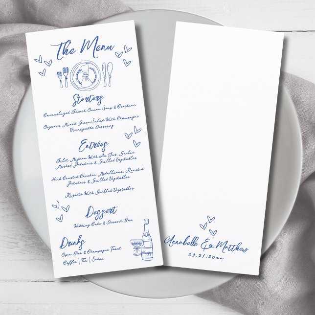 Hand Drawn Blue Whimsical Wedding Menu (Hand Draw Blue Whimsical Wedding Menu)