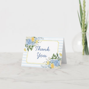 Hand Drawn Blue Yellow Floral Stripe Wedding Thank You Card