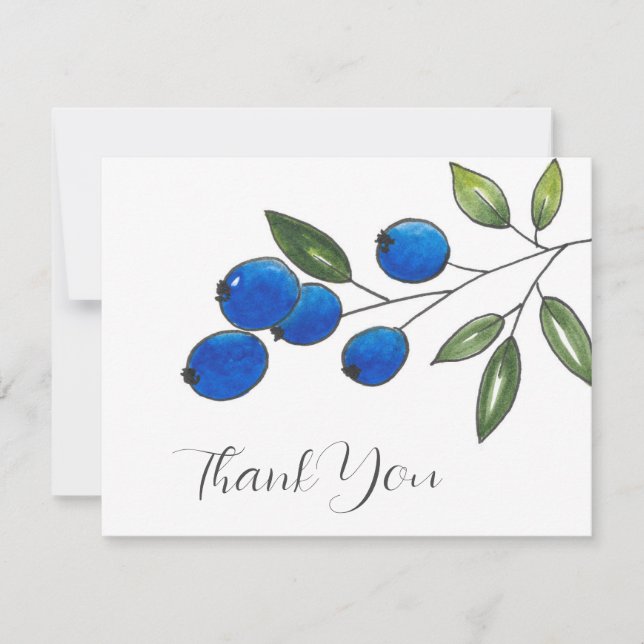 Hand Drawn Blueberries 2 Thank You Card (Front)
