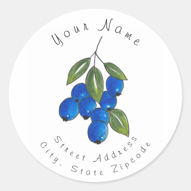 Hand Drawn Blueberries Classic Round Sticker (Front)