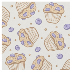 Hand Drawn Blueberry Muffin Cafe Bakery Beige Fabric