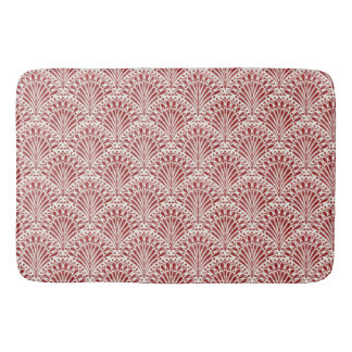 Hand Drawn Bohemian Scallops, Red on Cream Bath Mat