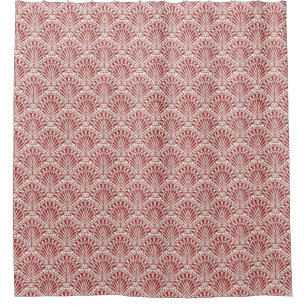 Hand Drawn Bohemian Scallops, Red on Cream Shower Curtain