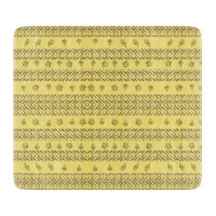 Hand-Drawn Boho Floral Geometric Lines in Mustard Cutting Board