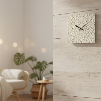 Hand Drawn Boho Leaf Pattern Square Wall Clock