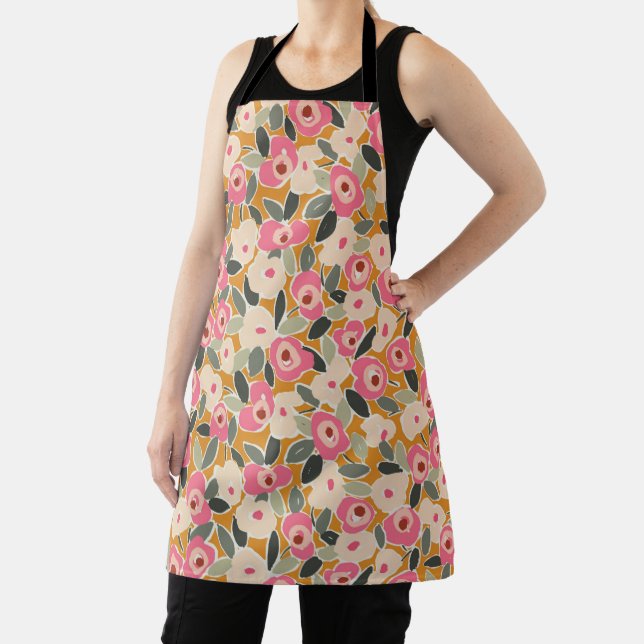 Hand-Drawn Bold Inky Floral Pattern- Sunlit Meadow Apron (Insitu)