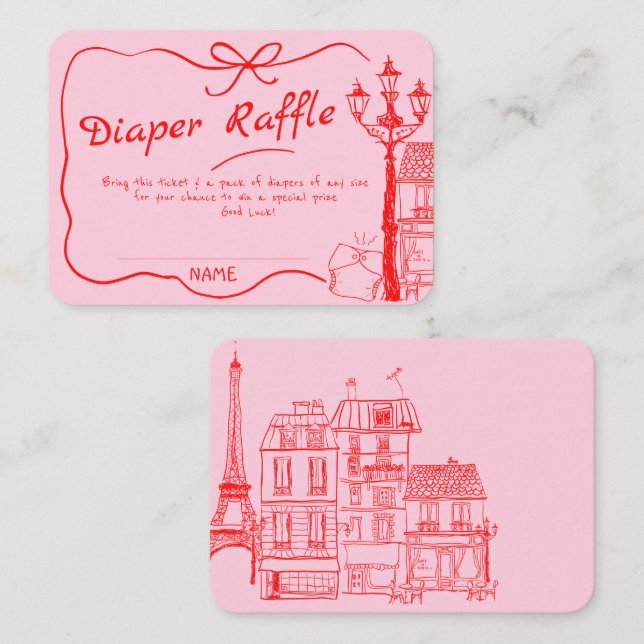 Hand Drawn Bonjour Bebe French Red Pin Baby Diaper Enclosure Card (Front/Back)