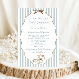 Hand Drawn Bonjour Bebe Open House Boy Baby Shower Invitation