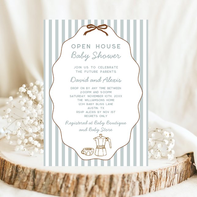 Hand Drawn Bonjour Bebe Open House Boy Baby Shower Invitation (Creator Uploaded)