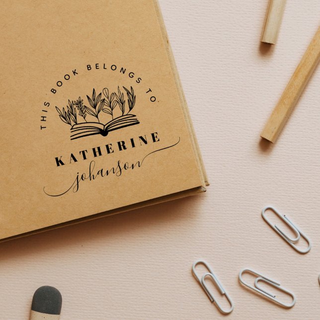 Hand-drawn Book Flowers Elegant Script Library Rubber Stamp (Creator Uploaded)