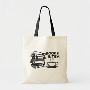 Hand drawn Books & Tea Tote Bag