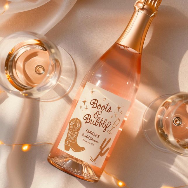 Hand Drawn Boots and Bubbly Bridal Shower Wine Label (Rustic Boots and Bubbly Hand Drawn Wine Label)