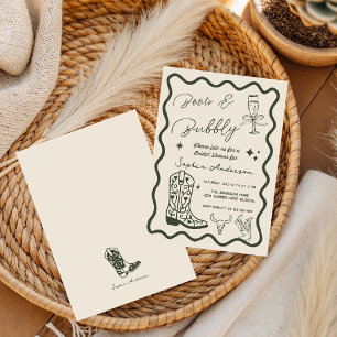 Hand drawn Boots Bubbly Rustic Bridal Shower  Invitation