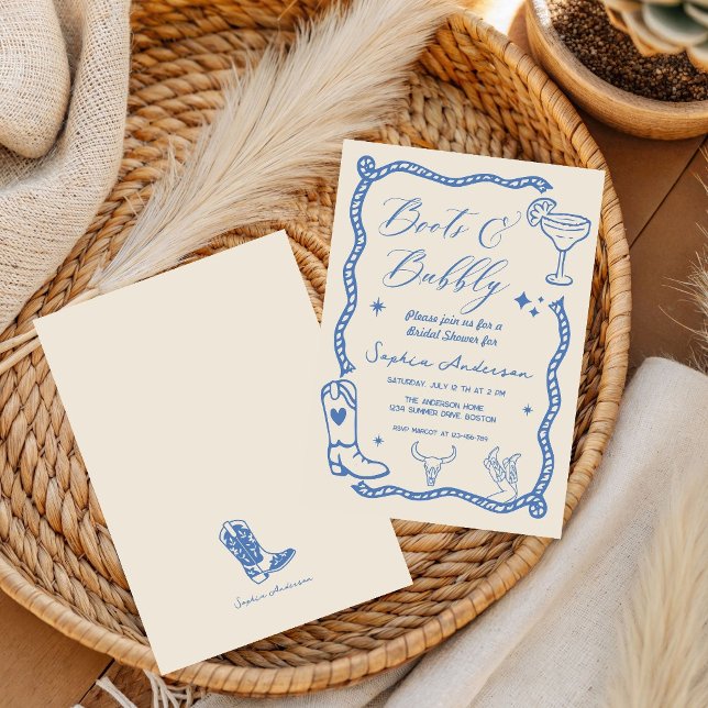 Hand drawn Boots Bubbly Rustic Bridal Shower  Invitation (Creator Uploaded)