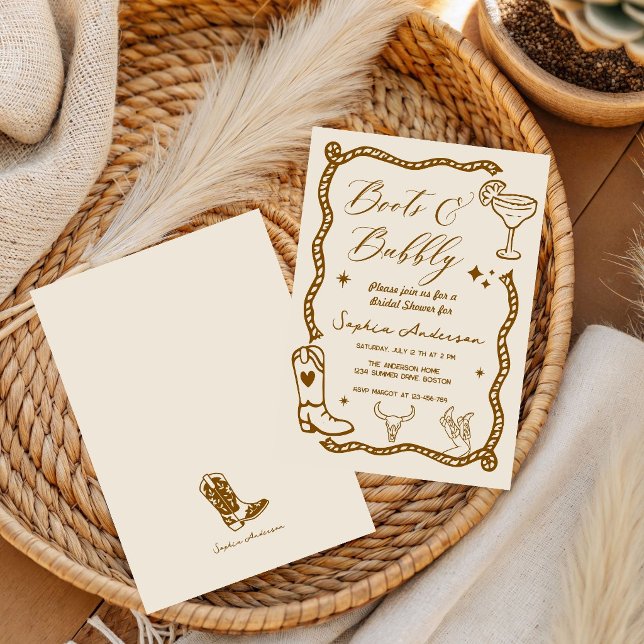 Hand drawn Boots Bubbly Rustic Bridal Shower  Invitation (Creator Uploaded)