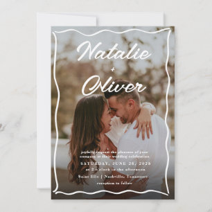 Hand Drawn Border Black and White Wedding Invitation