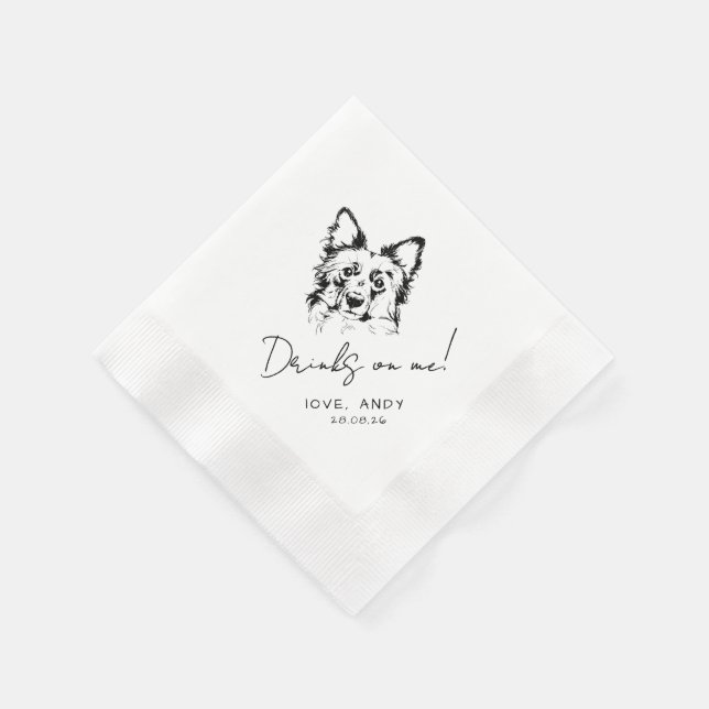 Hand Drawn Border Collie Drinks on me Cocktail Napkin (Corner)