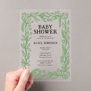 Hand Drawn Botanical Baby Shower Acrylic Invitations