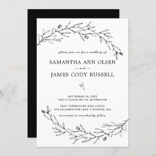 Hand-Drawn Botanical Black and White Wedding Invitation