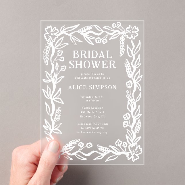 Hand Drawn Botanical Bridal Shower Acrylic Invitations (Insitu (Handheld))