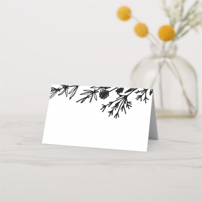 Hand Drawn Botanical Leaves Place Card (Front)