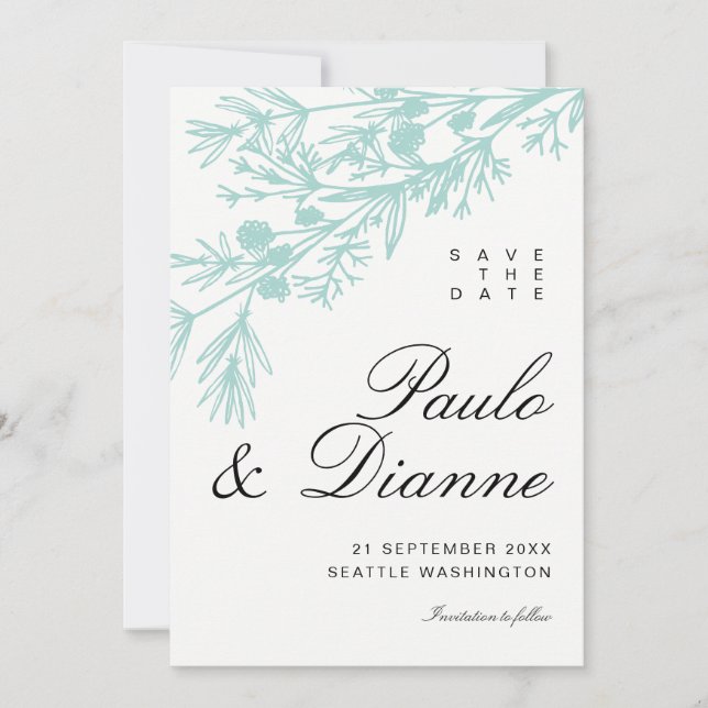 Hand Drawn Botanical Leaves Save the Date Invitation (Front)