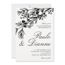 Hand Drawn Botanical Leaves Wedding Invitation