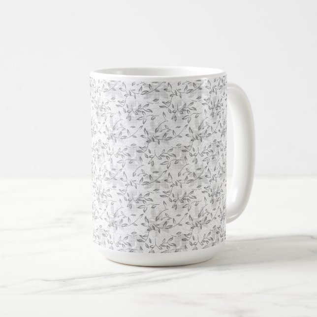 Hand-Drawn Botanical Pattern in Black and White Coffee Mug (Front Right)