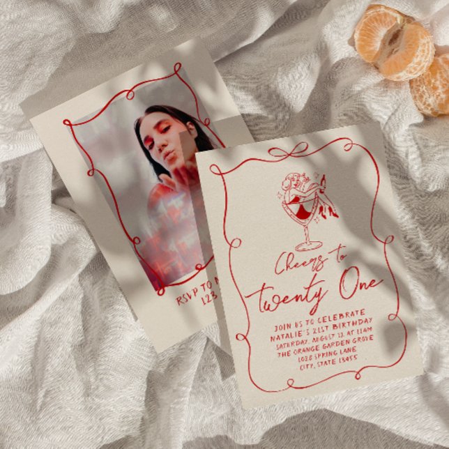 Hand Drawn Bow 21st Bow Photo Birthday Party  Invitation (Creator Uploaded)