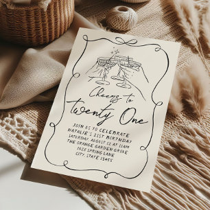 Hand Drawn Bow 21st Coquette Fun Birthday Party Invitation