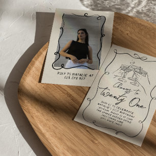 Hand Drawn Bow 21st Fun Photo Birthday Party Invitation