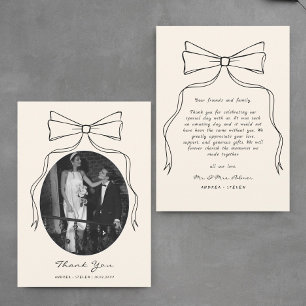 Hand Drawn Bow Black White Old Money Wedding Photo Thank You Card