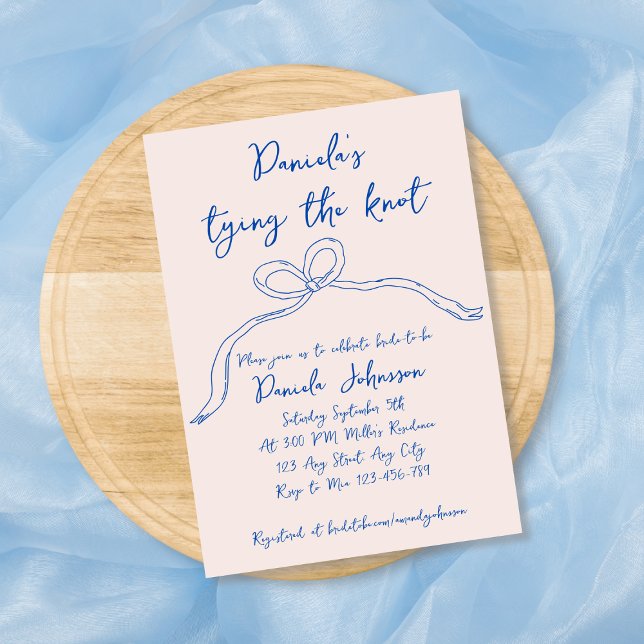 Hand Drawn Bow Blue Tying The Knot Bridal Shower Invitation (Hand Drawn Bow Blue Tying The Knot Bridal Shower Invitation)
