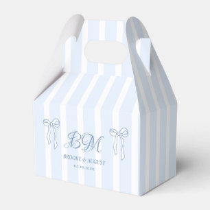 Hand Drawn Bow Blue Wedding Monogram Favour Box