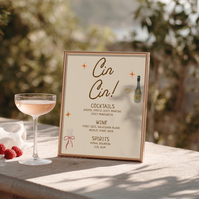  Hand Drawn Bow Bridal Shower Cin Cin Drinks Poster (Creator Uploaded)