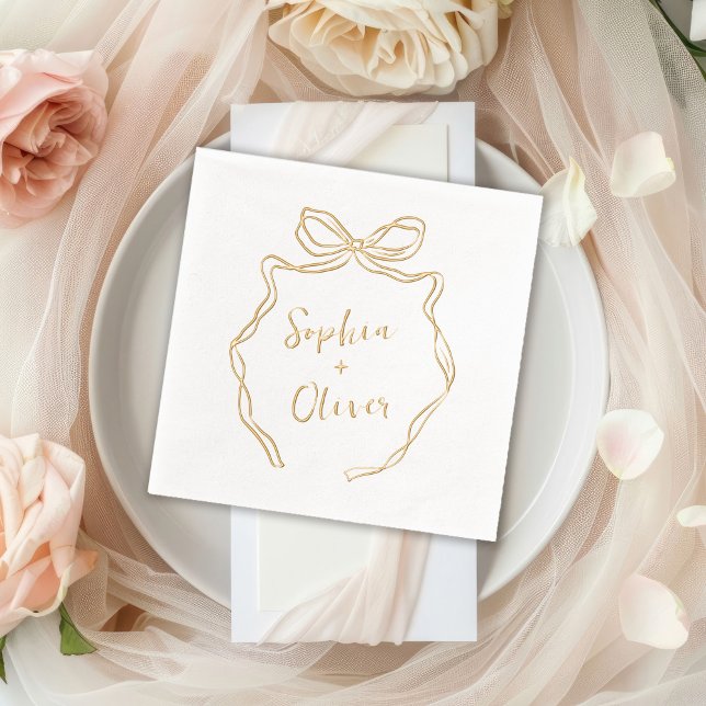 Hand Drawn Bow Chic Modern Wedding Foil Napkins (Creator Uploaded)