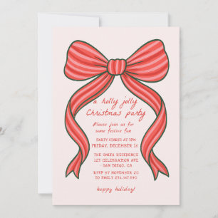 Hand Drawn Bow Christmas Party Invitation 