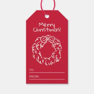 Hand Drawn Bow Christmas Wreath Merry Christmas Gift Tags