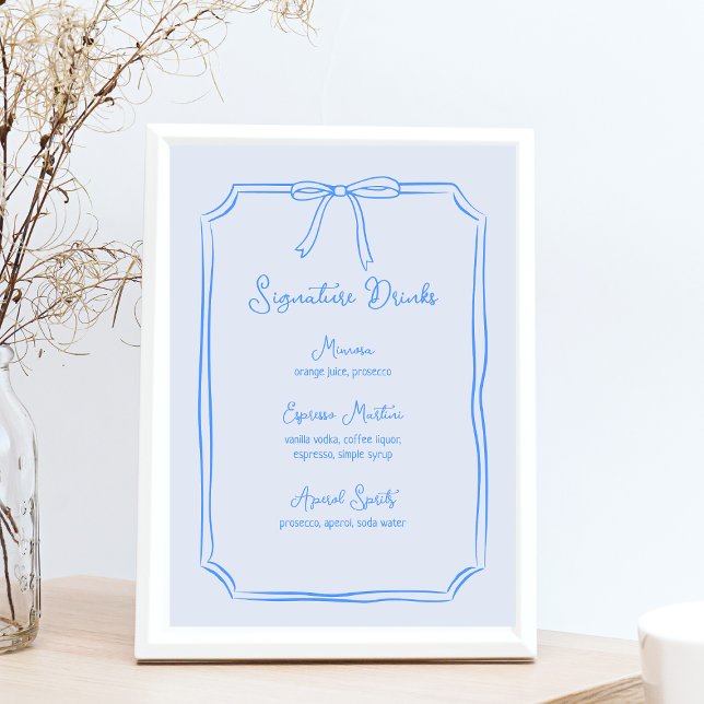 Hand Drawn Bow Coquette Blue Signature Drinks Menu (Creator Uploaded)
