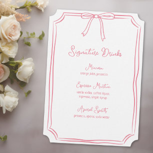 Hand Drawn Bow Coquette Pink Signature Drinks Menu