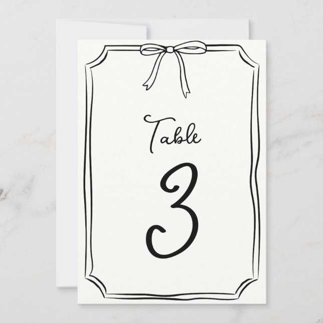 Hand Drawn Bow Cute Coquette Chic Table Number  (Front)