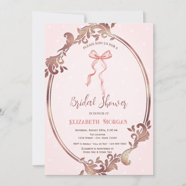 Hand Drawn Bow Elegant Frame Dots Bridal Shower Invitation (Front)