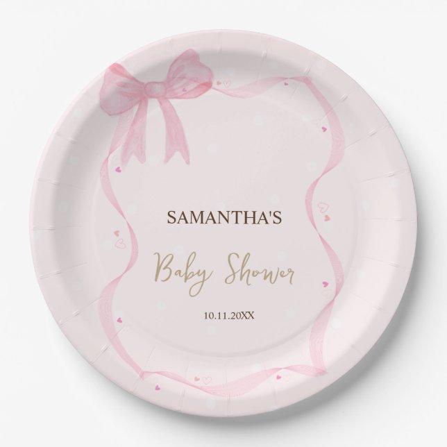 Hand Drawn Bow Elegant Frame Dots  Paper Plate (Front)