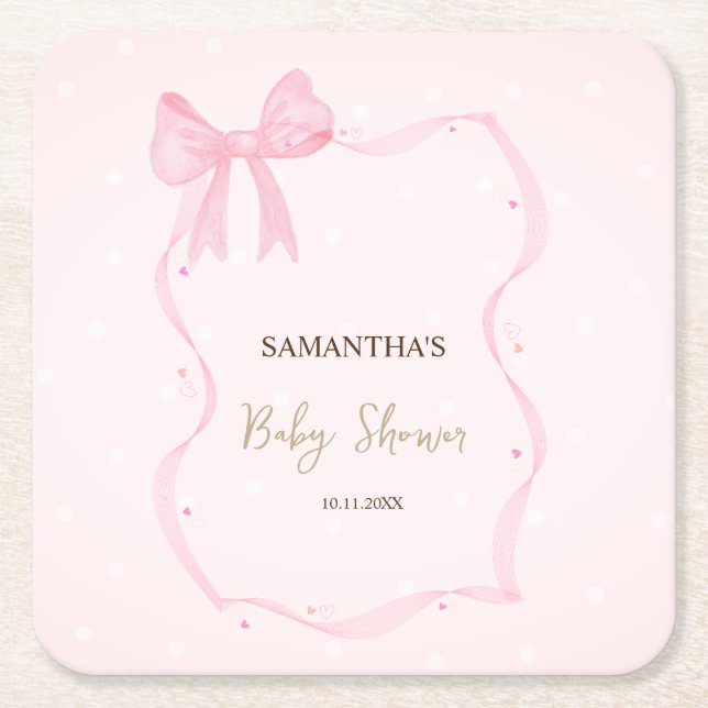 Hand Drawn Bow Elegant Frame Dots  Square Paper Coaster (Front)